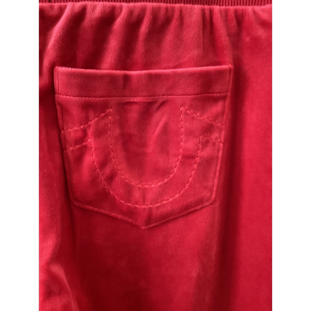 True Religion Womens Velour Straight Leg Sweatpants Red Rhinestone Logo XS New - Picture 5 of 7